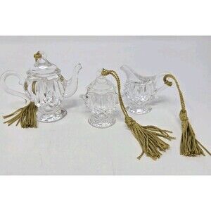 VINTAGE GORHAM LADY ANNE TEA PARTY SET CHRISTMAS ORNAMENT LEAD CRYSTAL GERMANY